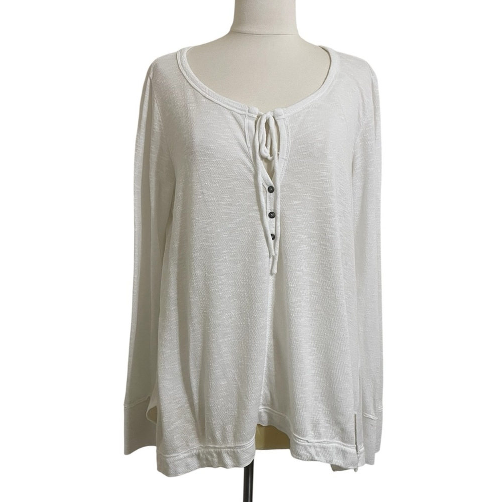 White Henley Long Sleeve Relaxed Fit Medium